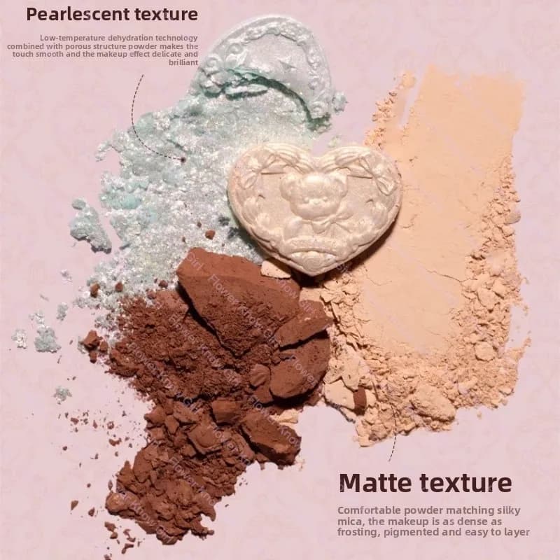 Flower Knows The Sweetie Bear Collection Palette de fards à paupières 6 couleurs paillettes mat bron
