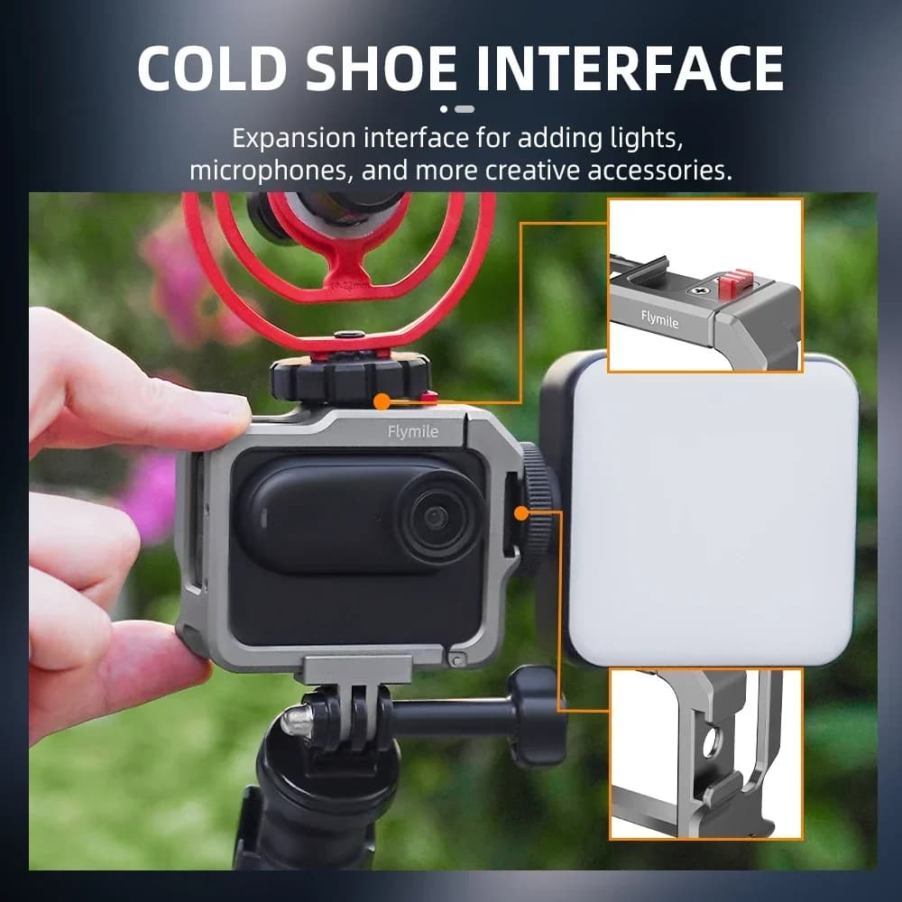 Flymile Cage Métallique pour Insta360 GO3S/GO3, Support de Fixation pour Caméra Sportive, Microphone