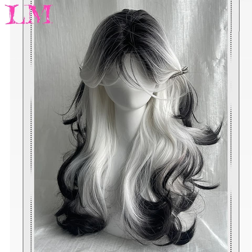 LM-Perruque Lolita Synthétique Longue et Droite avec Frange pour Fille, Mignonne Ombre, Rose, Blonde