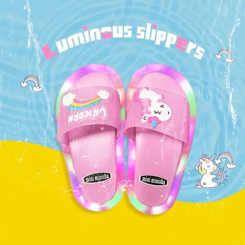 Pantoufles pour enfants garçons et filles, chaussures imprimées d'animaux licorne de dessin animé, c