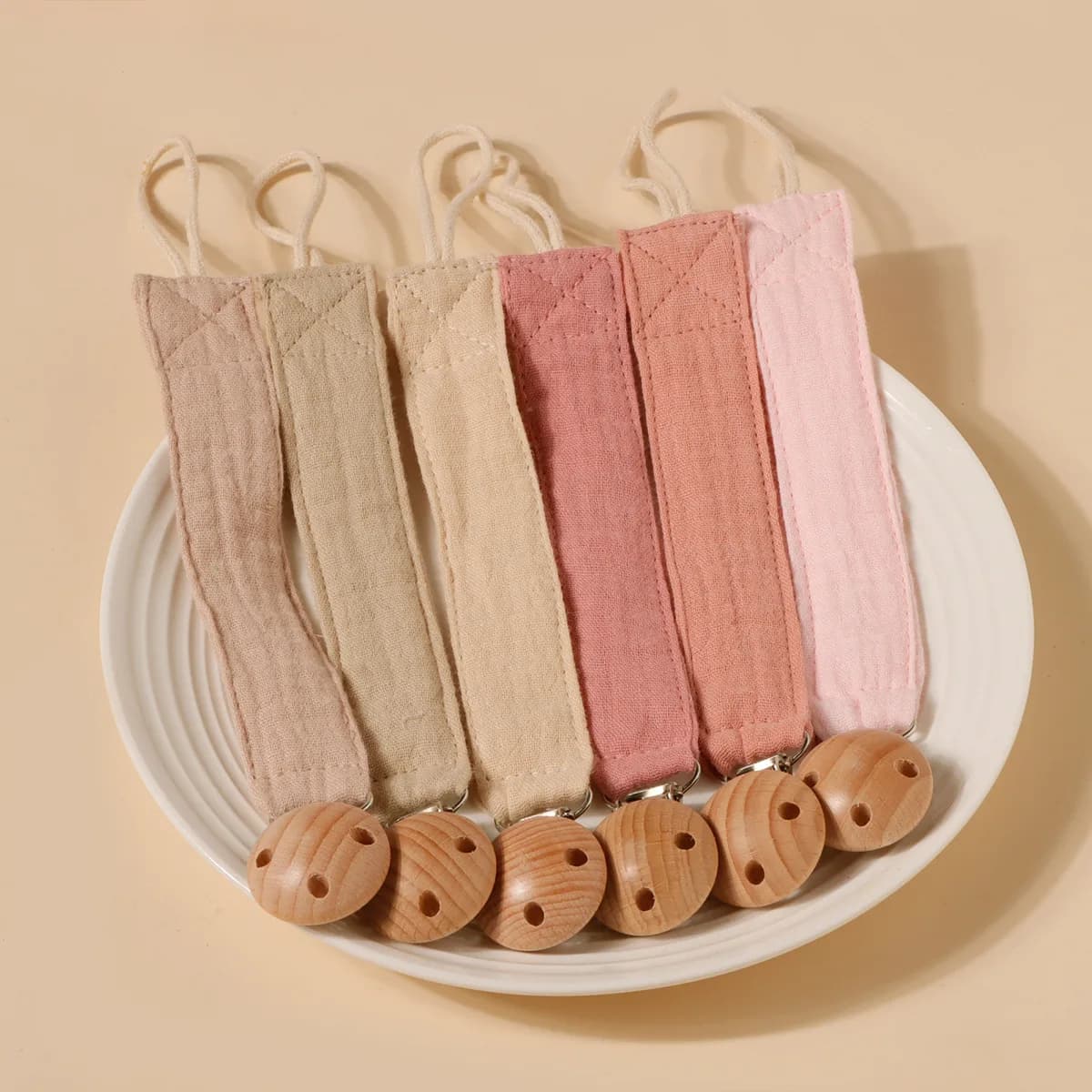 1 pièces double couche pur coton crêpe tissu mamelon suspendus corde imprimé coton bébé sucette chaî