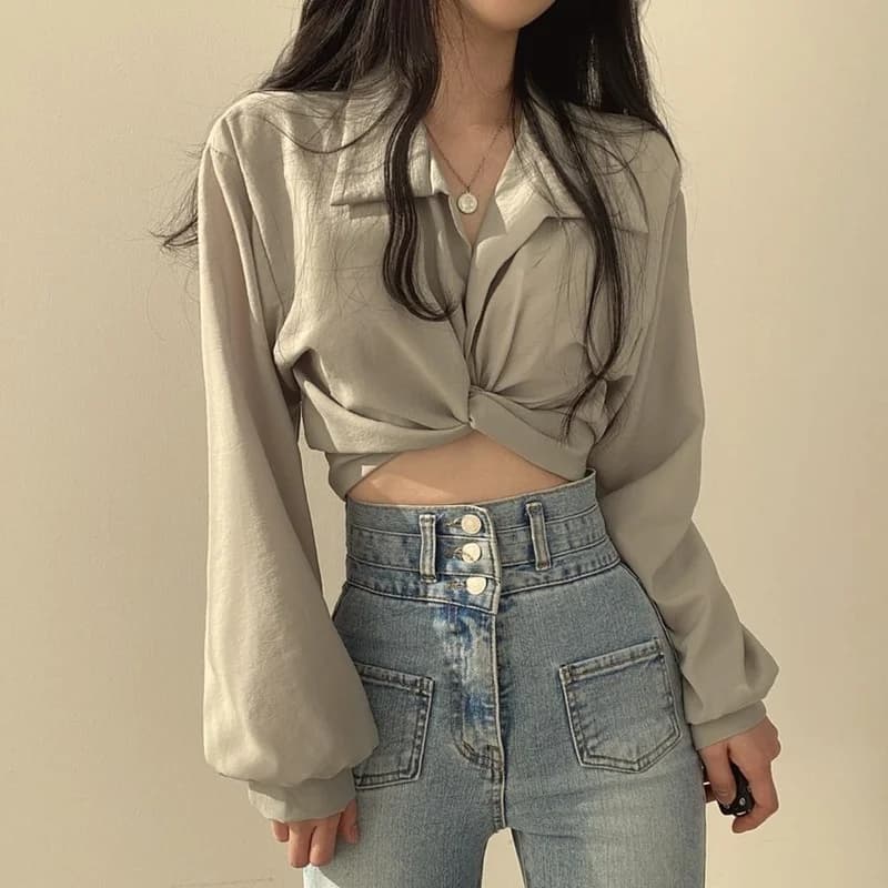 Chemises monochromes pour femmes, vêtements minces pour jeunes dames, vêtements de rue minces, monoc