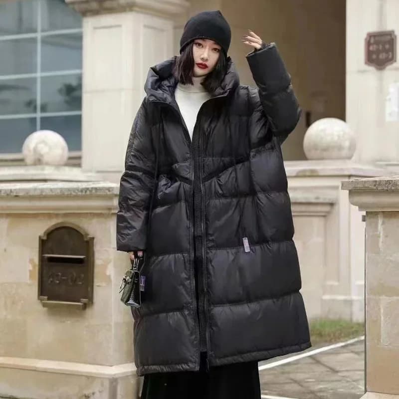 Veste longue en duvet de canard blanc pour femme avec capuche, vêtements d'extérieur chauds, manteau