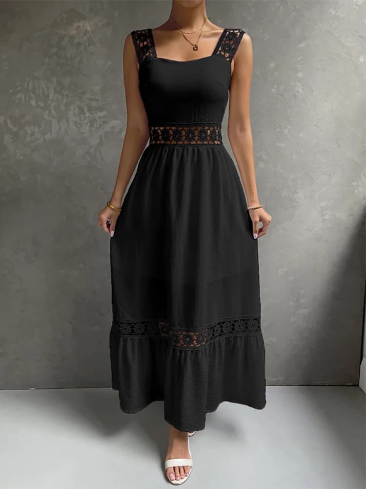 Robe mi-longue blanche pour femmes, style Boho, sexy, ajourée, élégante, à la mode, col carré, pour 