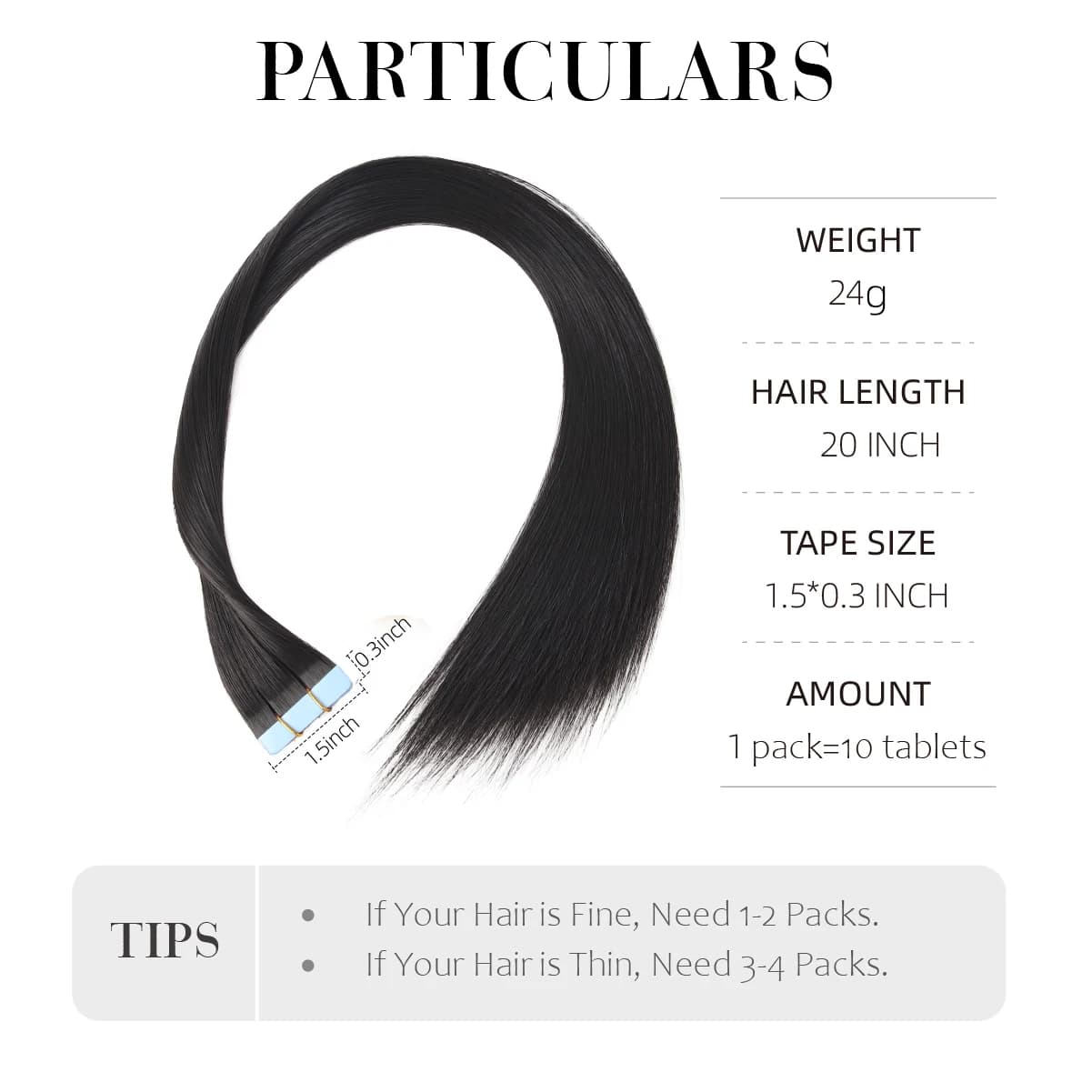 20 pouces 10 pièces bande dans les Extensions de cheveux synthétique longue bande droite postiche sa