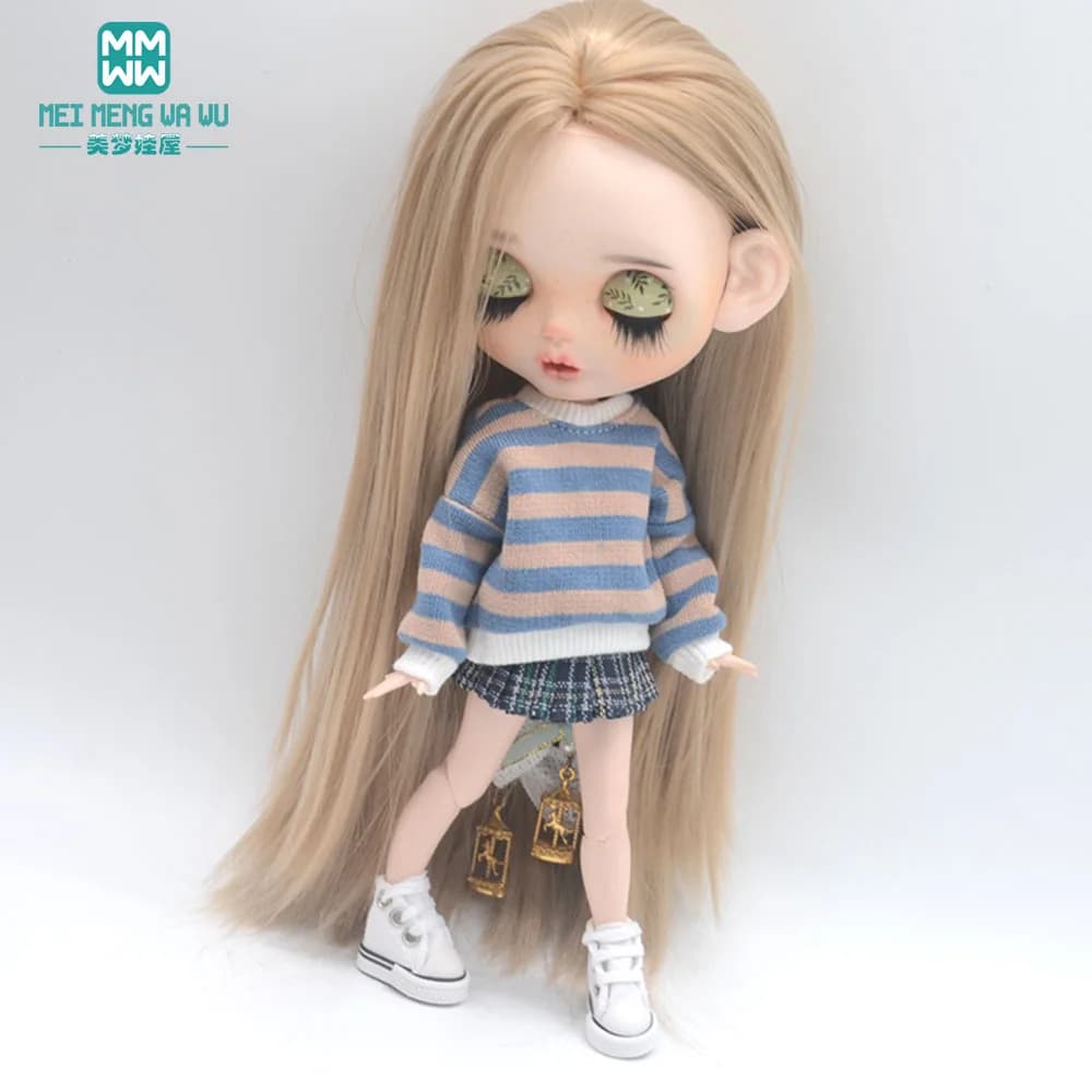 Vêtements pour poupée, ensemble pull trois pièces à la mode, adapté aux accessoires de poupée Blyth 