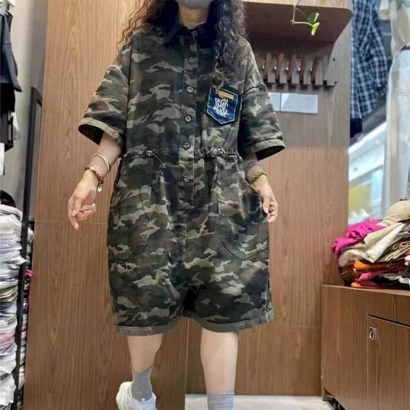 Combinaisons de Camouflage pour femmes, demi manches, Style coréen, salopette Harajuku, tenue une pi