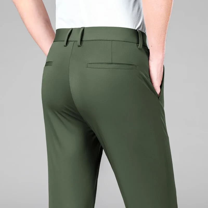 Pantalon de costume d'affaires en soie glacée pour hommes, haute élasticité, vert armée, bleu, élast