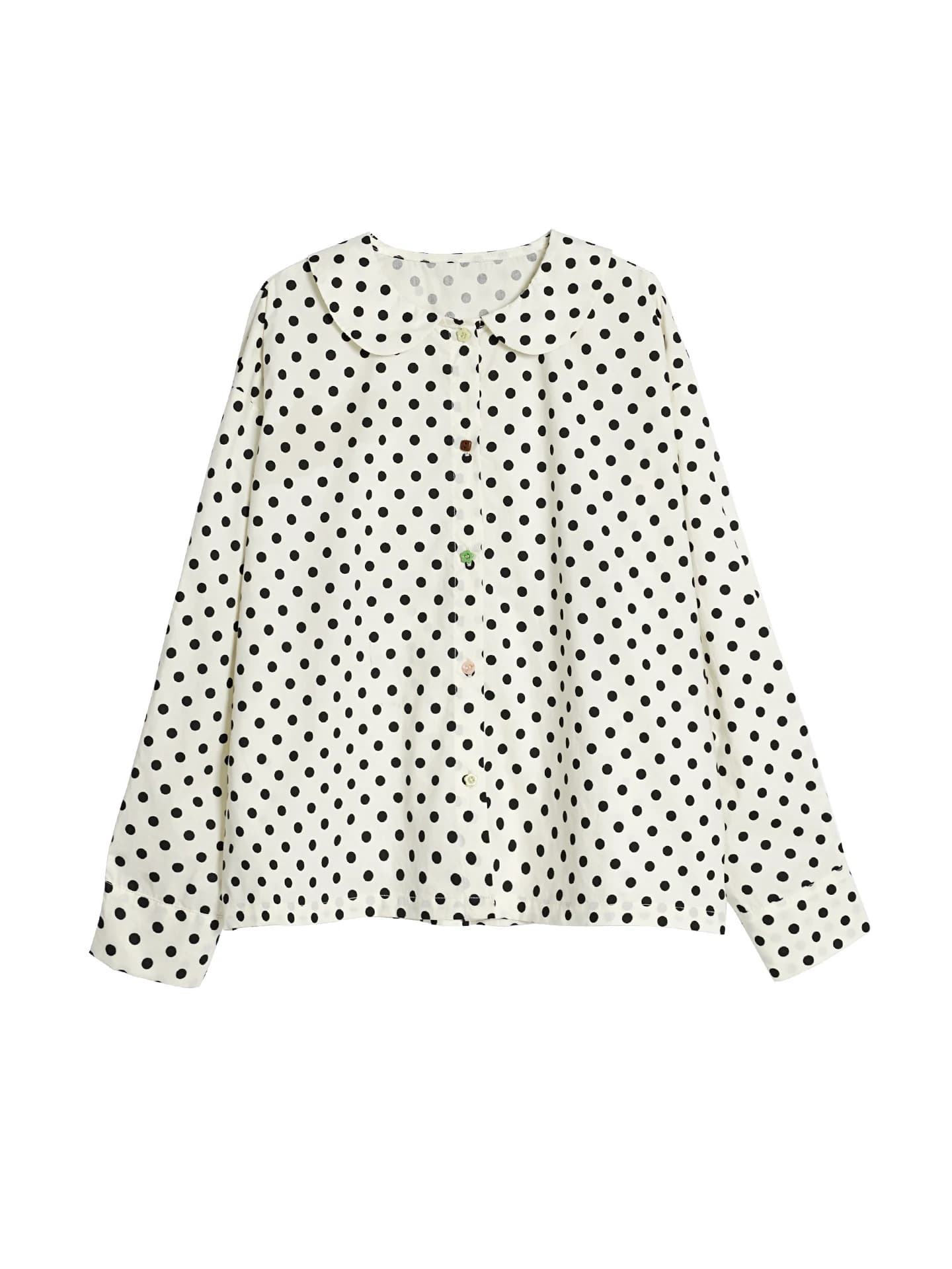 IMAKOKONI – chemise à pois avec col Peter Pan pour femme, chemisier à manches longues avec boutons s