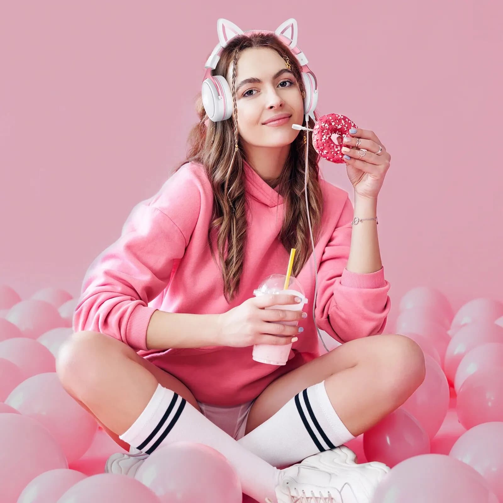 ONIKUMA-Casque de jeu X10 avec poignées amovibles, oreille de chat mignonne, éclairage RBG, casque d