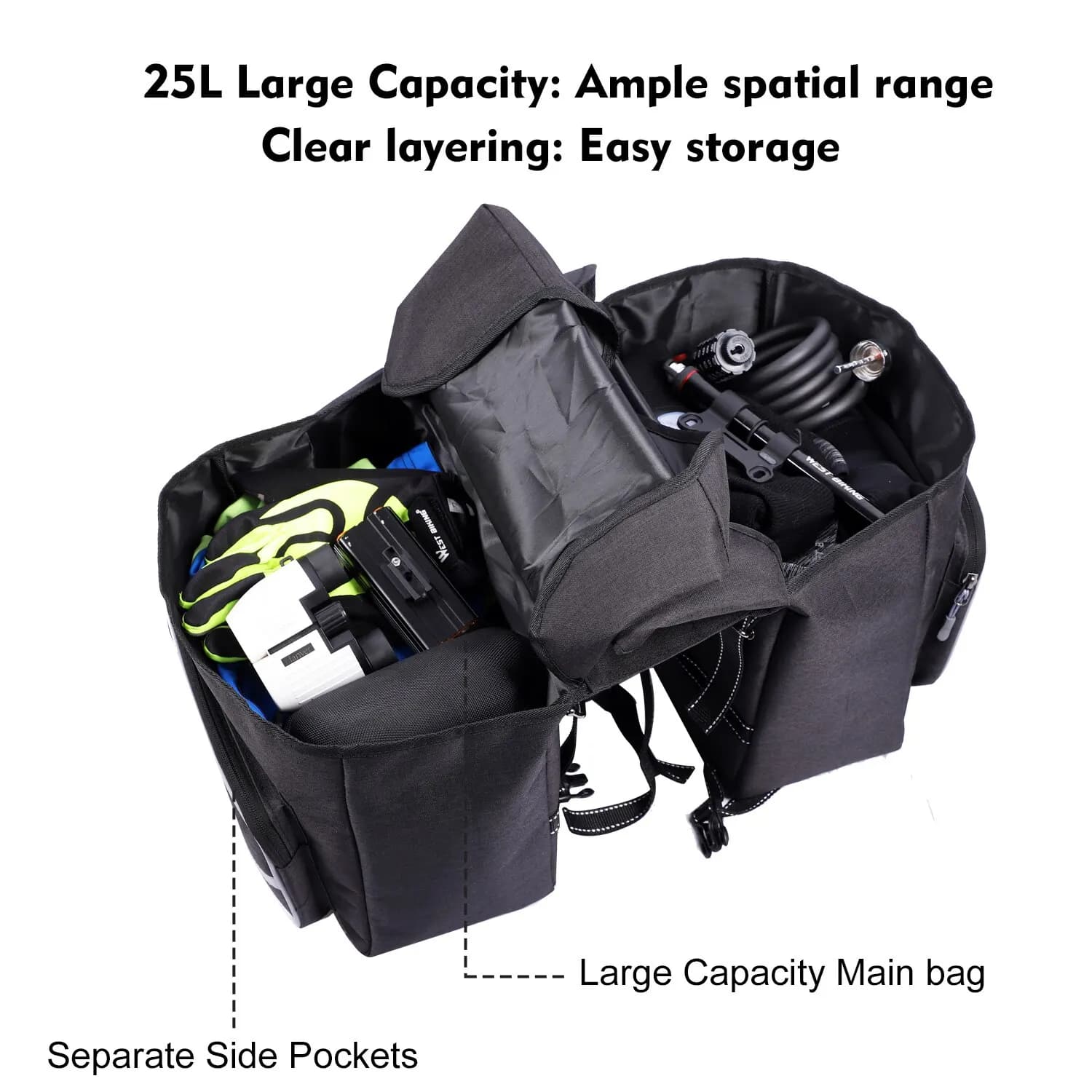 WEST VÉLO Vélo Siège Arrière Sac 25L Grande Capacité En Plein Air Porte Bagages Sacs Vélo VTT Route 