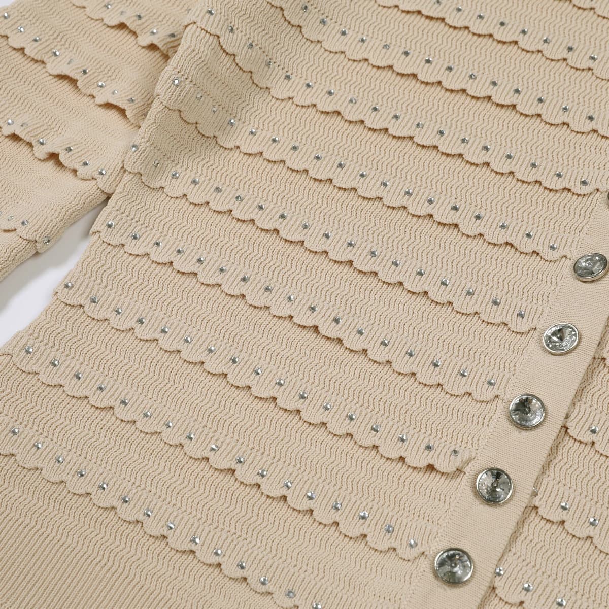 Ensemble Cardigan + camisole + jupe demi-jupe en dentelle tricotée avec strass, quatre couleurs, hau