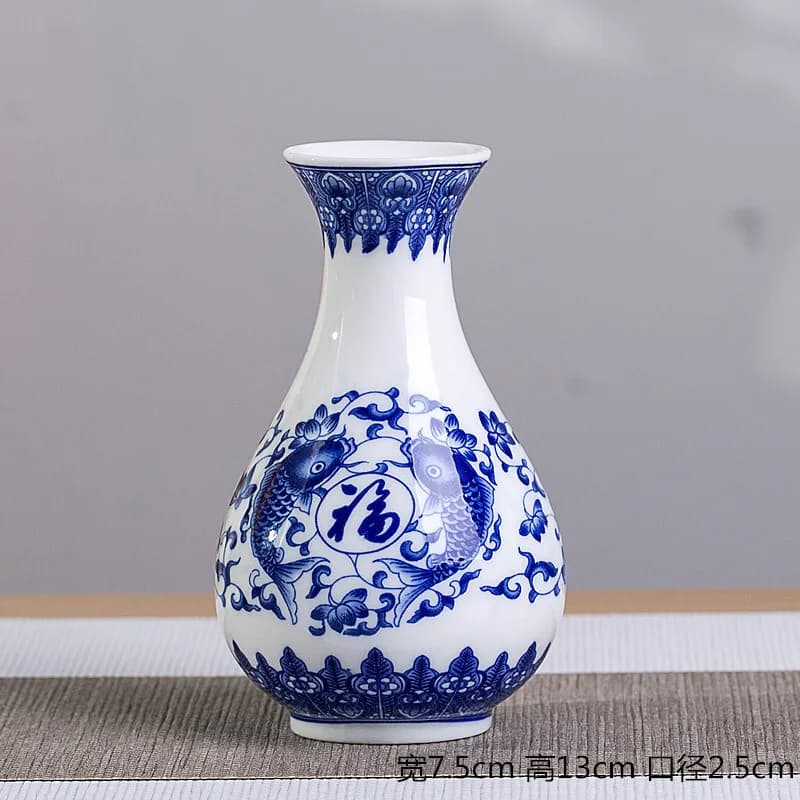 Vase en porcelaine bleue et blanche, arrangement floral, mini hydroponique à petite bouche, café de 