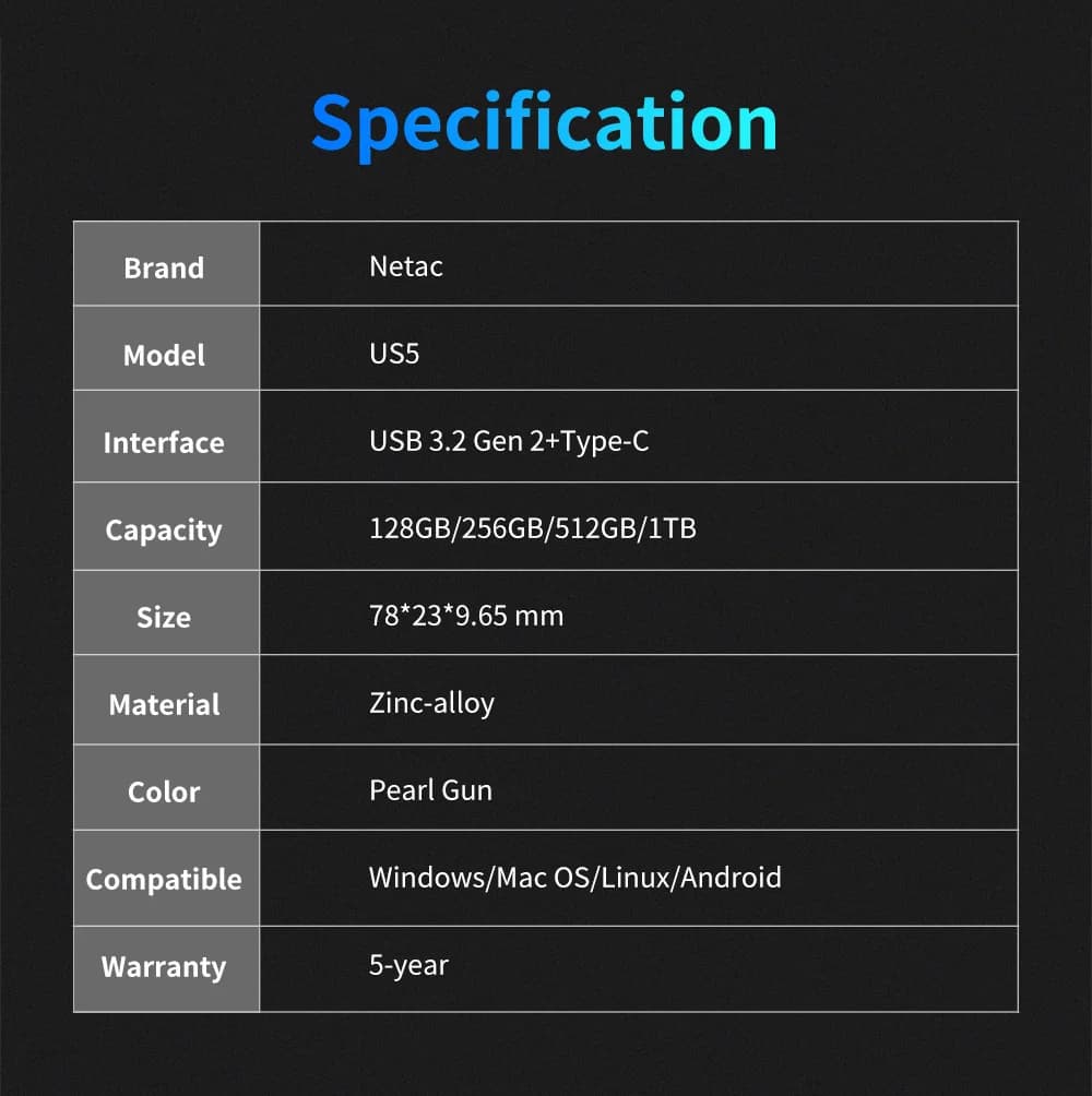 Netac USB 3.2 clé USB à semi-conducteurs 128GB 256GB 512GB 1TB 520 mo/s Type C clé USB livraison gra