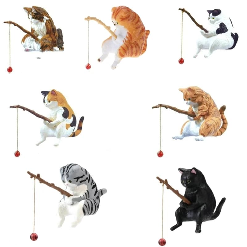 Ornements de chat de pêche, Mini Figurine en résine, aménagement paysager d'aquarium, dessin animé