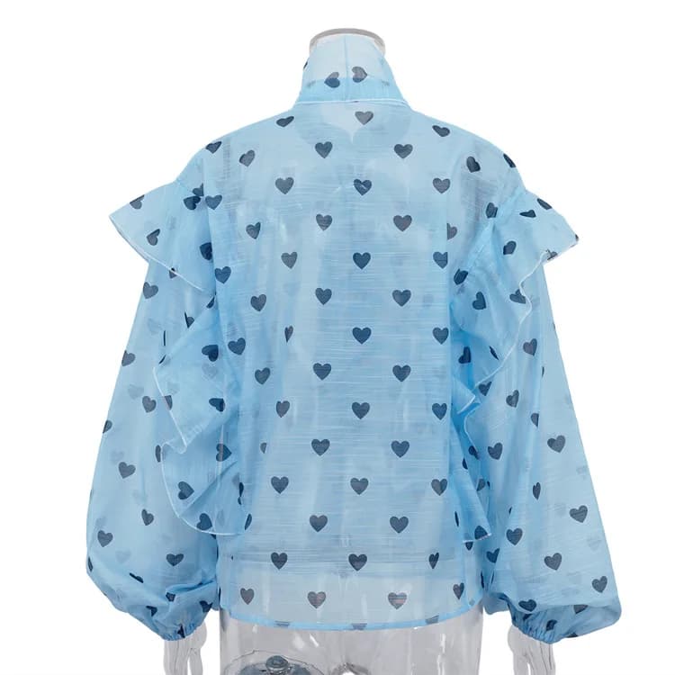 Nouvelle Blouse Femme Élégante Beige Imprimée 2026, Décontractée, Col à Lacets, Manches Bouffantes, 