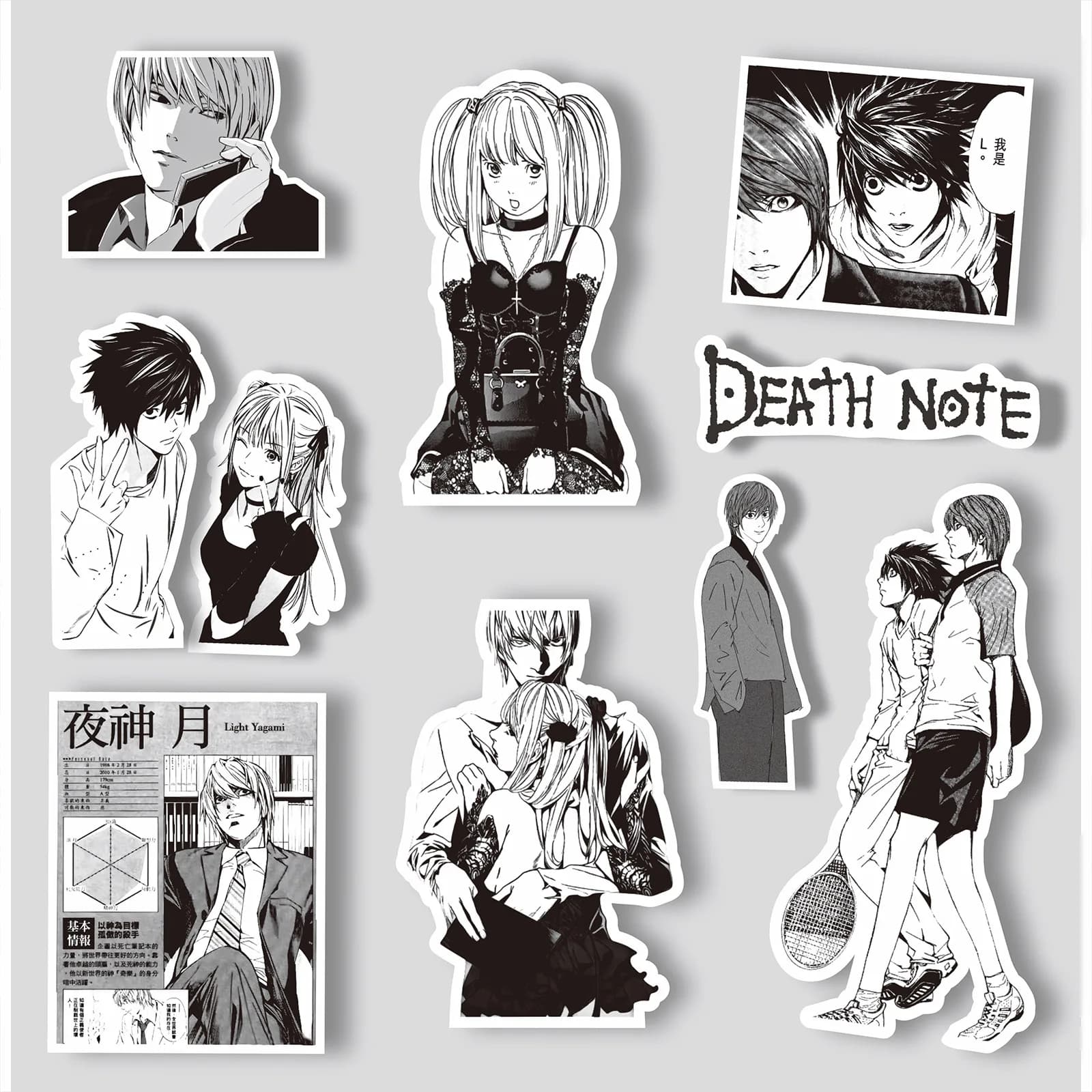 65 pièces Anime Death Note autocollants noir blanc décalcomanies Scrapbook bagages ordinateur portab