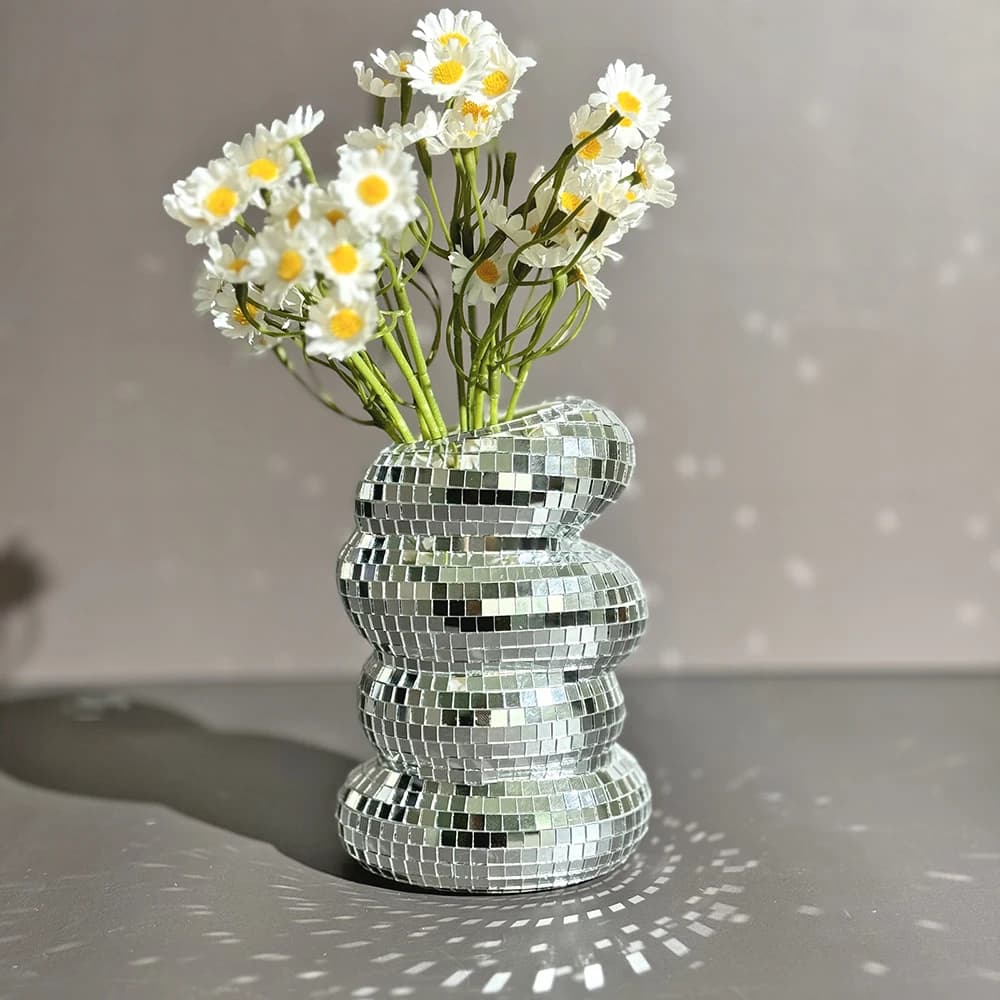 Vase boule Disco spirale, carreaux de verre uniques, bouteille de fleur, jardinière boule Disco, Vas