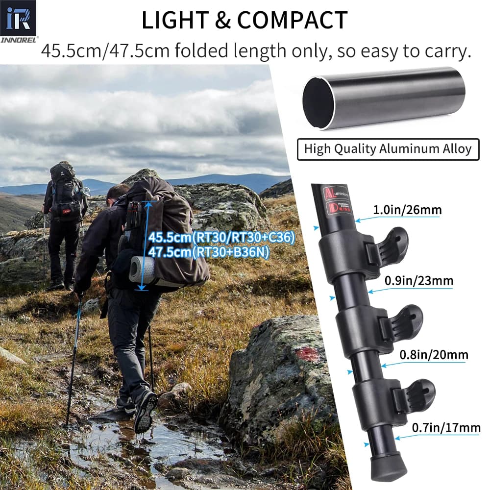 INNOREL RT30 Trépied à fixation rapide, hauteur 197 cm/77,6 po, monopode en alliage d'aluminium avec