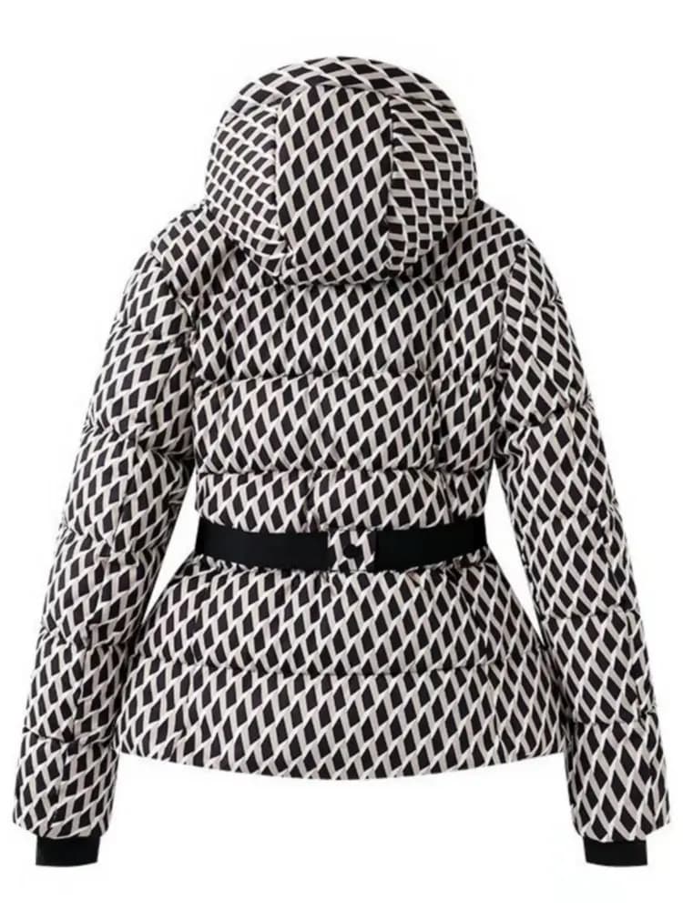 2025 femmes hiver à capuche rembourré Sport Parkas pantalon 2 pièces ensemble ceinture femme élégant