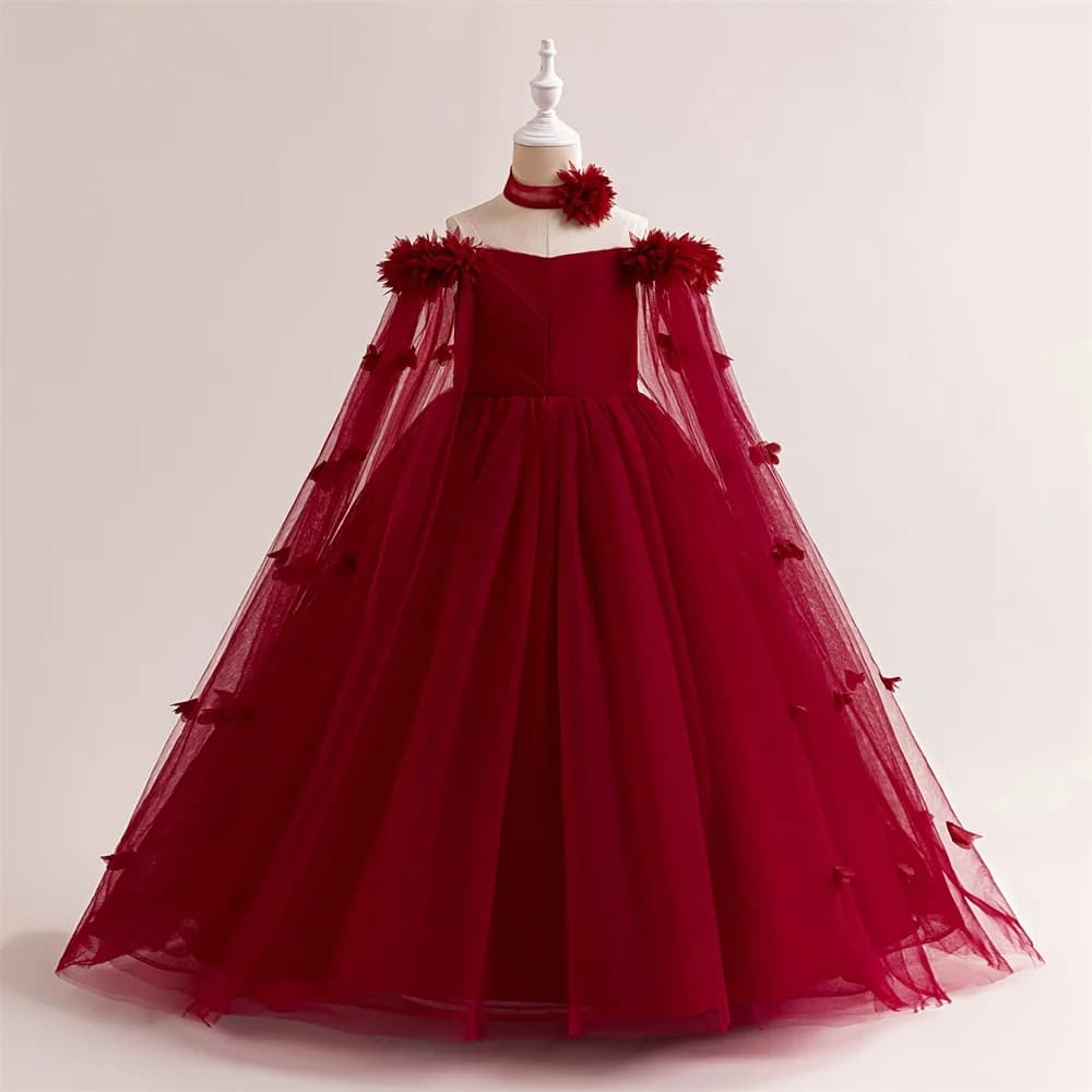 Robes de demoiselle d'honneur à fleurs moelleuses pour mariage et fête, robe de bal élégante en Tull