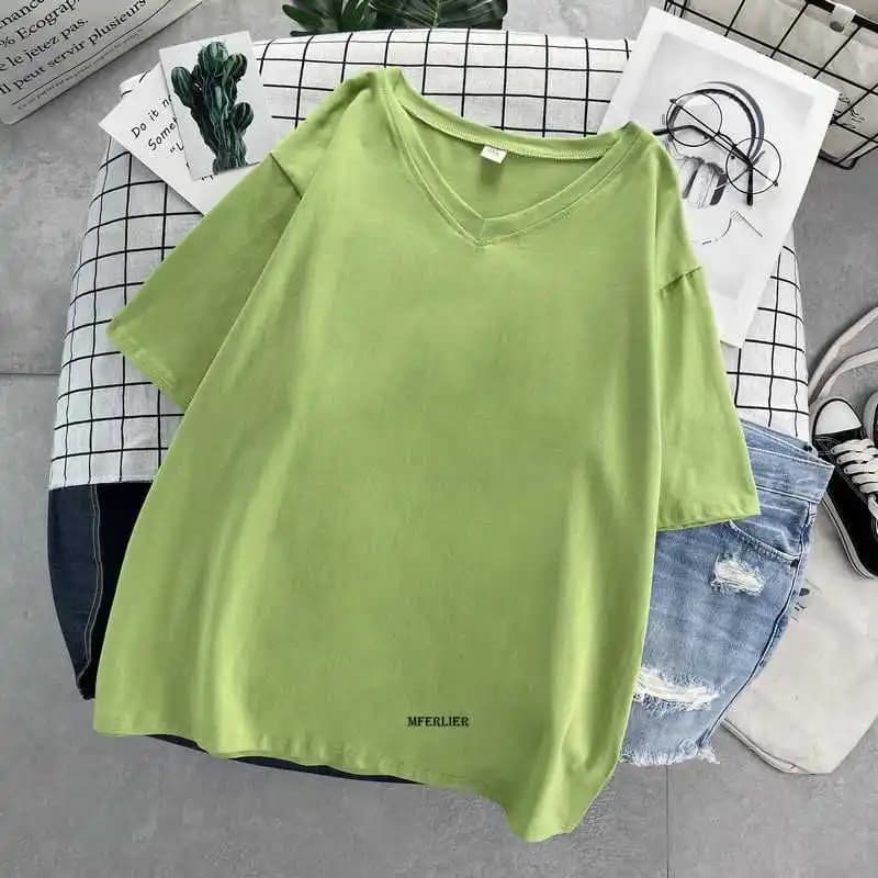 T-shirt manches courtes col V femme, estival et décontracté, en coton, noir, grande taille 6XL 150kg