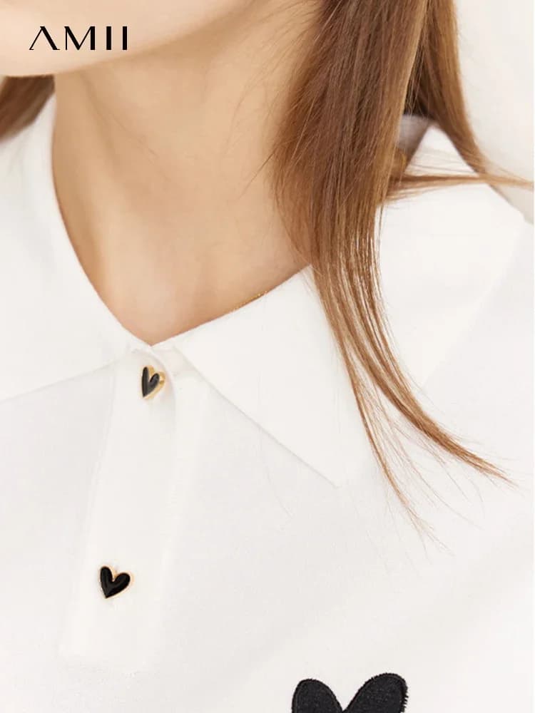 AMII minimalisme tricoté hauts pour femmes 2023 automne t-shirt nouveau col POLO tricots doux coeur 
