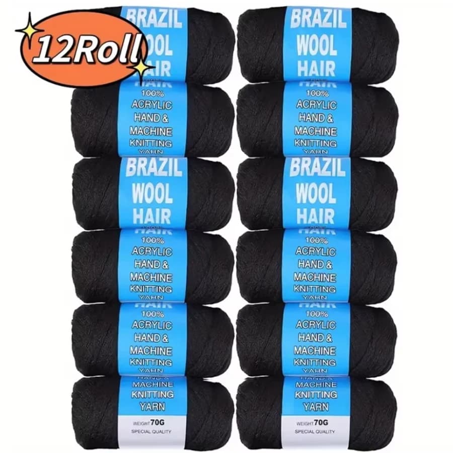 Fil acrylique en laine brésilienne noire, 2/3/5/8/12 rouleaux, pour cheveux synthétiques africains a