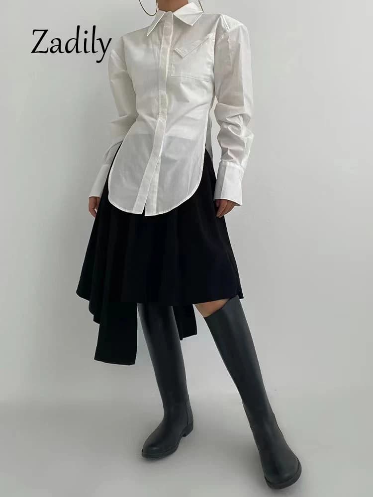 Zadily 2025 automne nouveau en Streetwear à manches longues chemise blanche femmes minimaliste poche