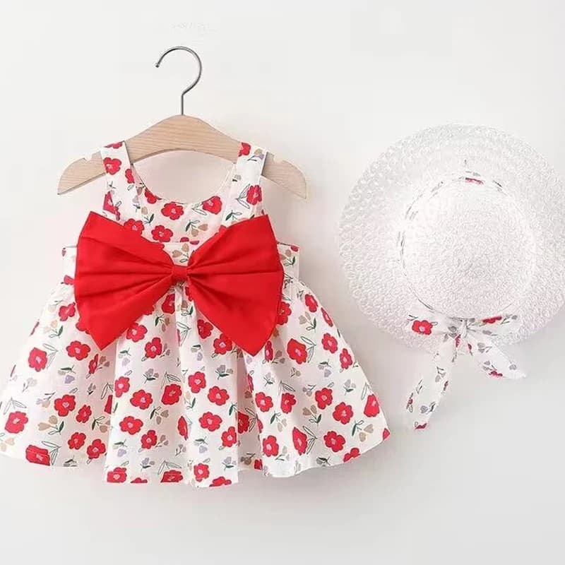 Vêtements d'été pour bébés de 0 à 3 ans, robe de princesse fleurie sans manches avec chapeau et nœud