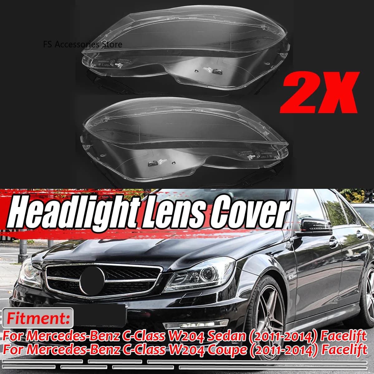 Paire de couvercles de phare pour abat-jour avant, pour mercedes-benz W204 classe C C180 C200 C260 2