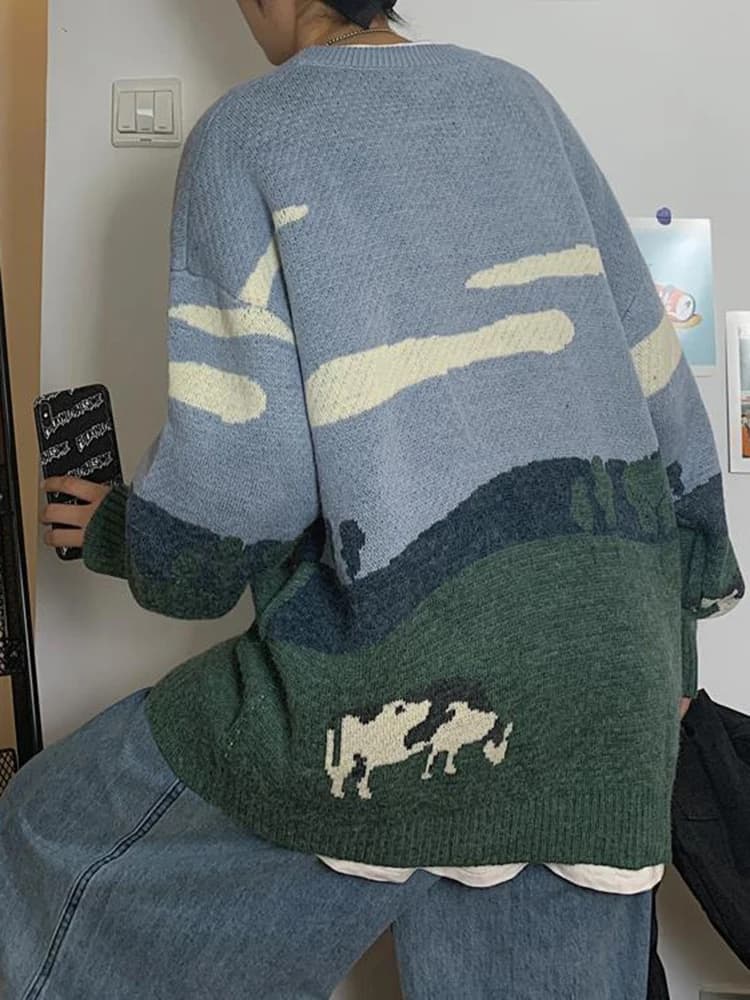 Pull Vintage Vintage pour Couple, Décontracté, Imprimé, Chaud, 03/Tricot, Comball BF, Harajuku, Nouv