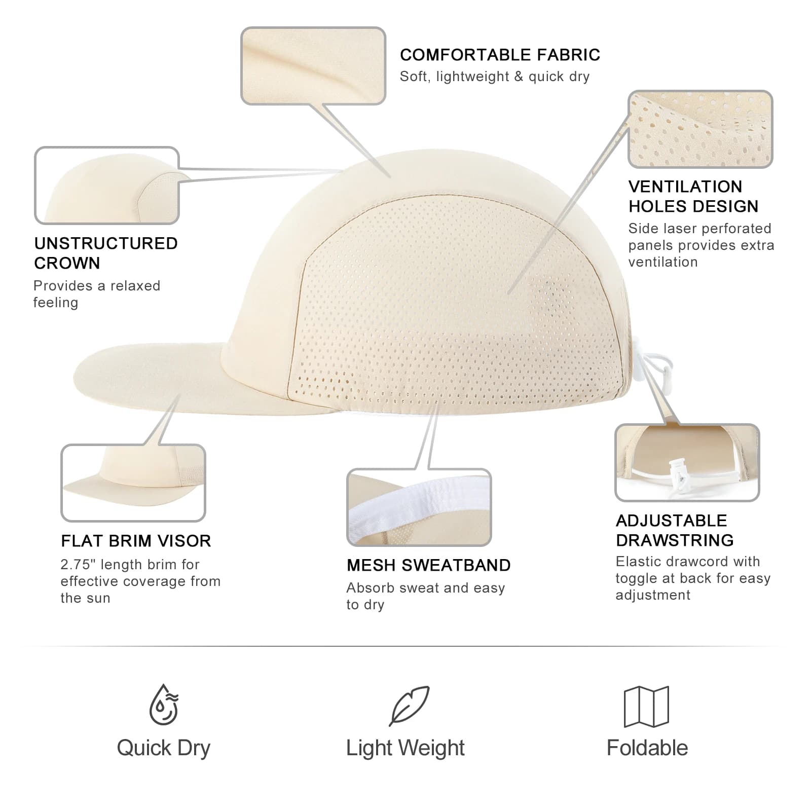 VOBOOM Casquette de baseball non structurée Casquette de sport à bord plat Casquette extérieure à sé