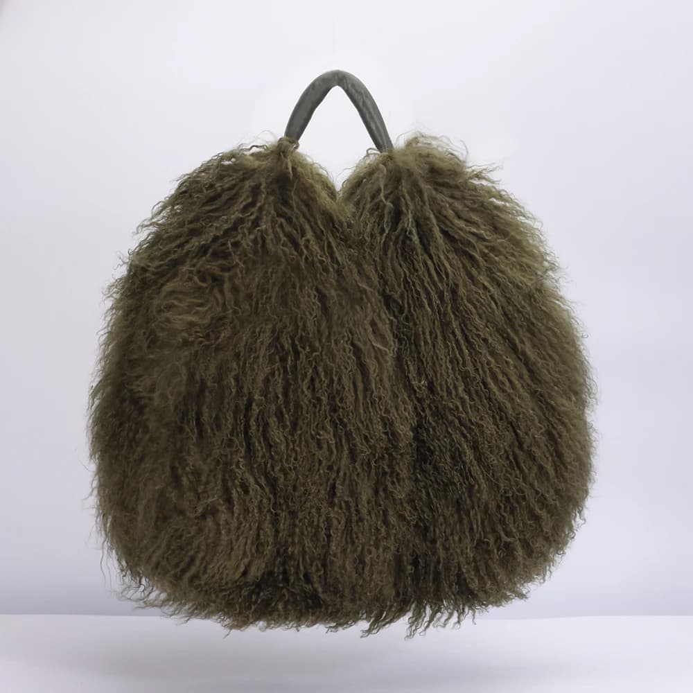Sac à main de luxe en véritable fourrure d'agneau de Mongolie, sac Boston en cuir véritable doux et 