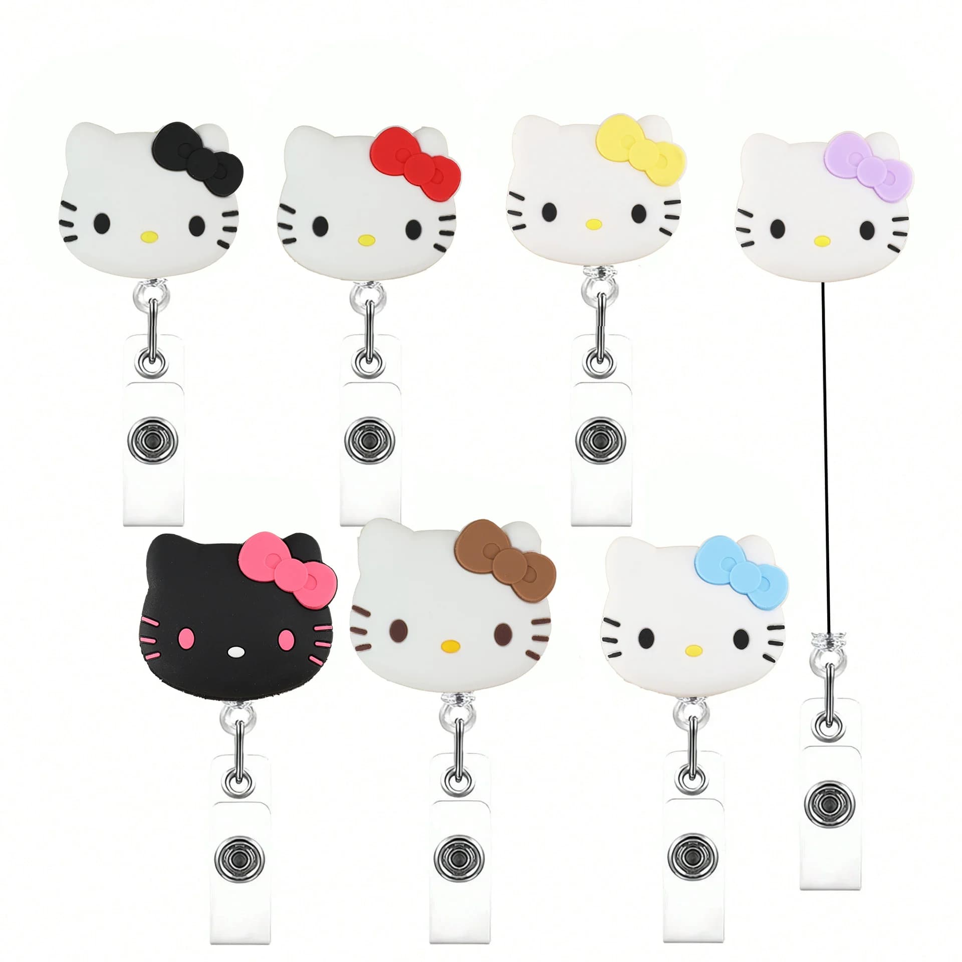 Porte-badge rétractable Sanrio Cat Kawaii en acrylique scintillant 360° °   Spinner avec porte-clés 