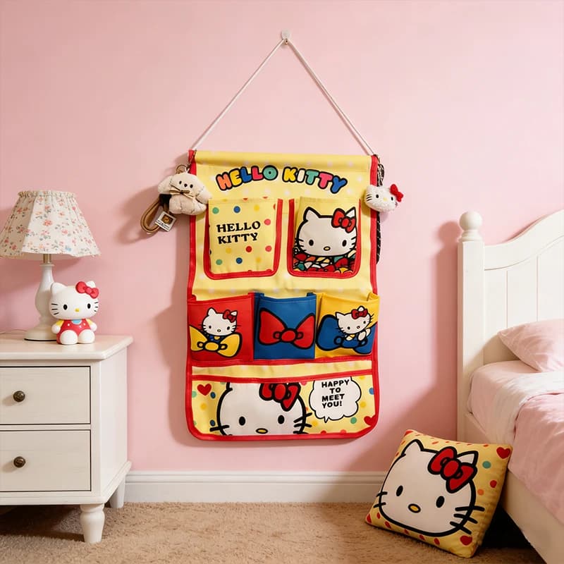 Sac de rangement mural multifonctionnel Kawaii HelloKitty, sac de rangement suspendu pour la maison,