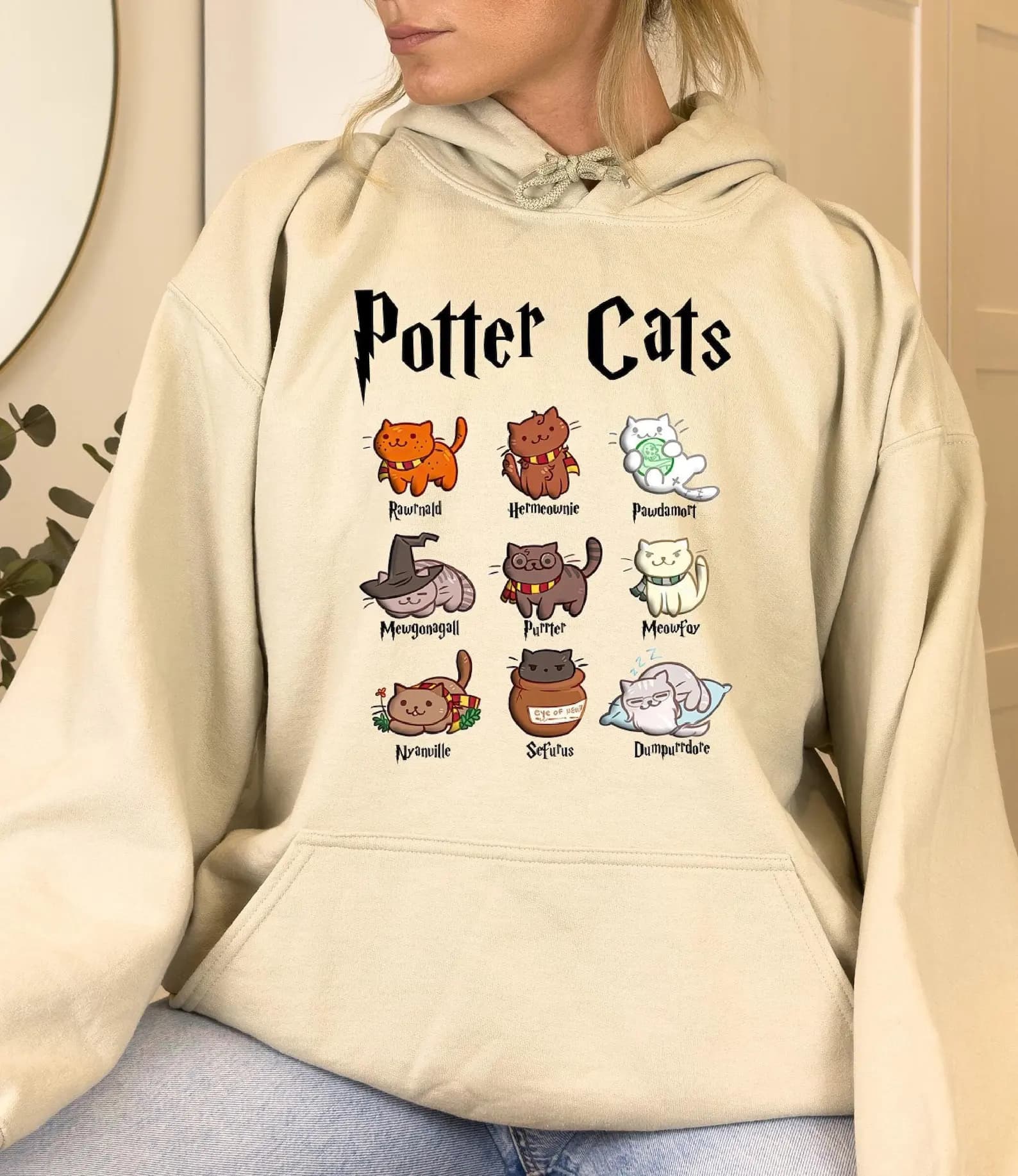 Sweat à capuche Potter Cats, sweat à capuche amusant sur le thème des livres de sorciers, cadeau pou