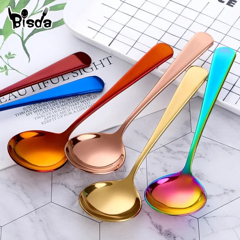 Ensemble de cuillères à soupe rondes en acier inoxydable, cuillère à dessert, cuillère à crème glacé