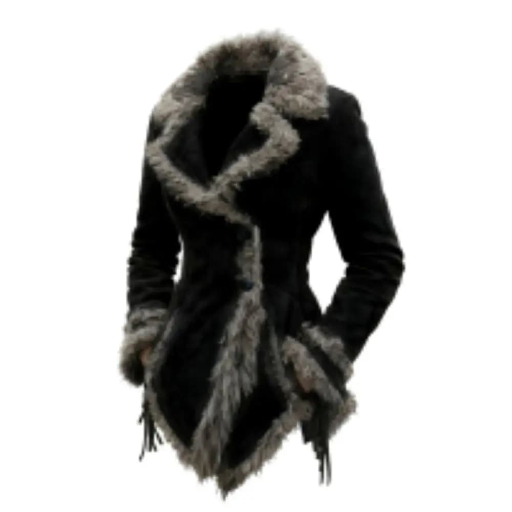 Manteau en daim Vintage pour femmes, manteau à revers avec col en fourrure, manteau de Style mendian