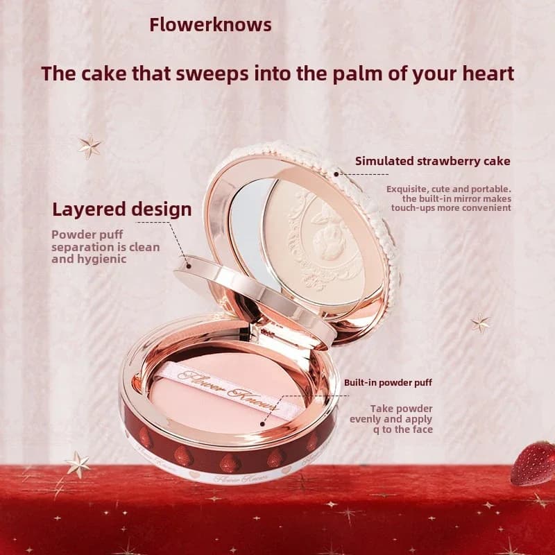 Flower Knows Collection de cupidon aux fraises poudre pressée fond de teint en poudre de maquillage 