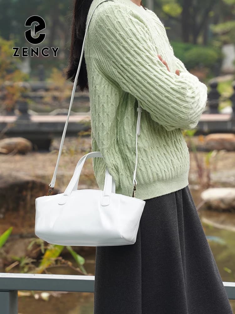Sac à main en cuir véritable pour femme Zency, petit sac à bandoulière blanc de haute qualité, sac à
