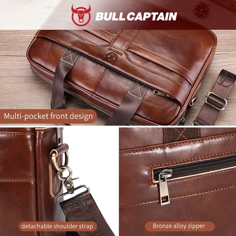 BULLCAPTAIN sac pour ordinateur portable en cuir, couche supérieure en cuir 15 "sac pour ordinateur 
