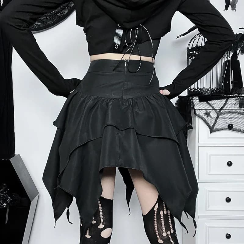 Mini-jupe courte froncée à volants pour femmes, jupes irrégulières punk gothiques, robe de proximité