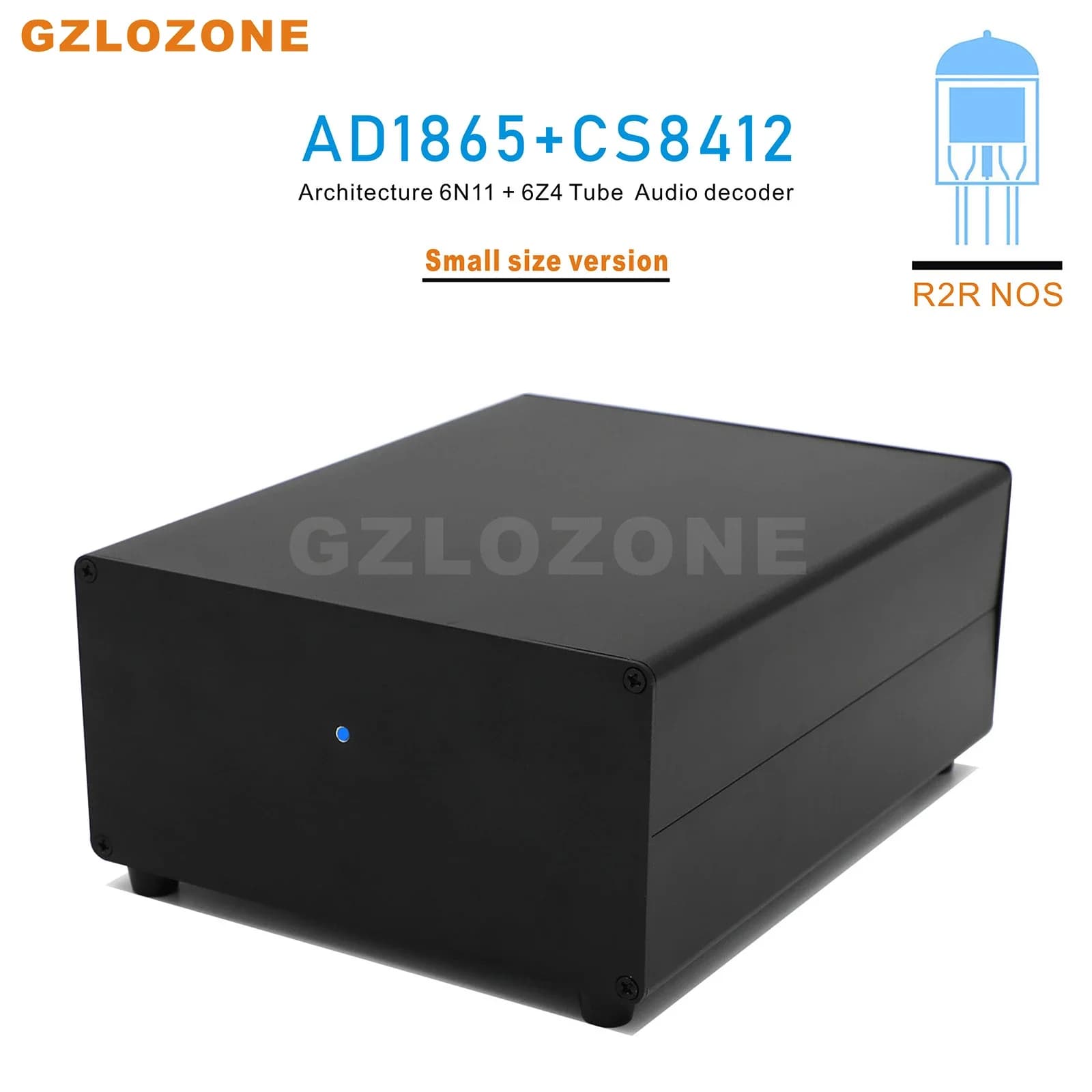 R2R NOS AD1865 + CS8412 Décodeur audio architecture 6N11 + 6Z4 Tube DAC ARGENT/NOIR (en option)