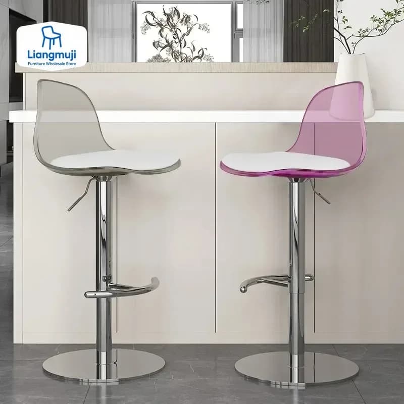 Chaises de Bar pivotantes en acrylique, roses, transparentes, en métal, blanches, pour barbier, cuis
