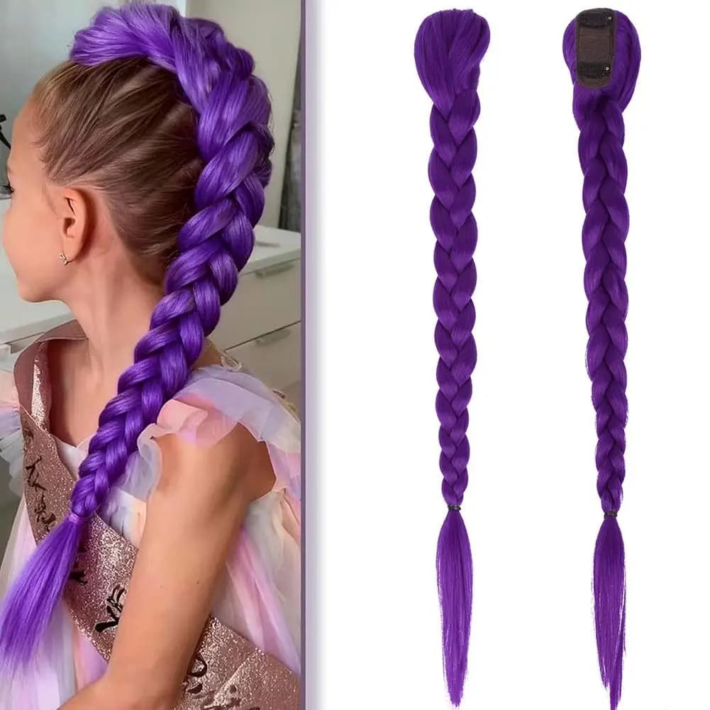 Extensions de queue de cheval tressées violettes de 66cm pour enfants, tresses longues violettes, co