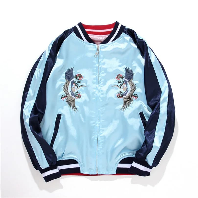 Blouson Bomber Sukajan en Satin Double Face pour Femme, Veste Brodé pour Filles, Collection Printemp