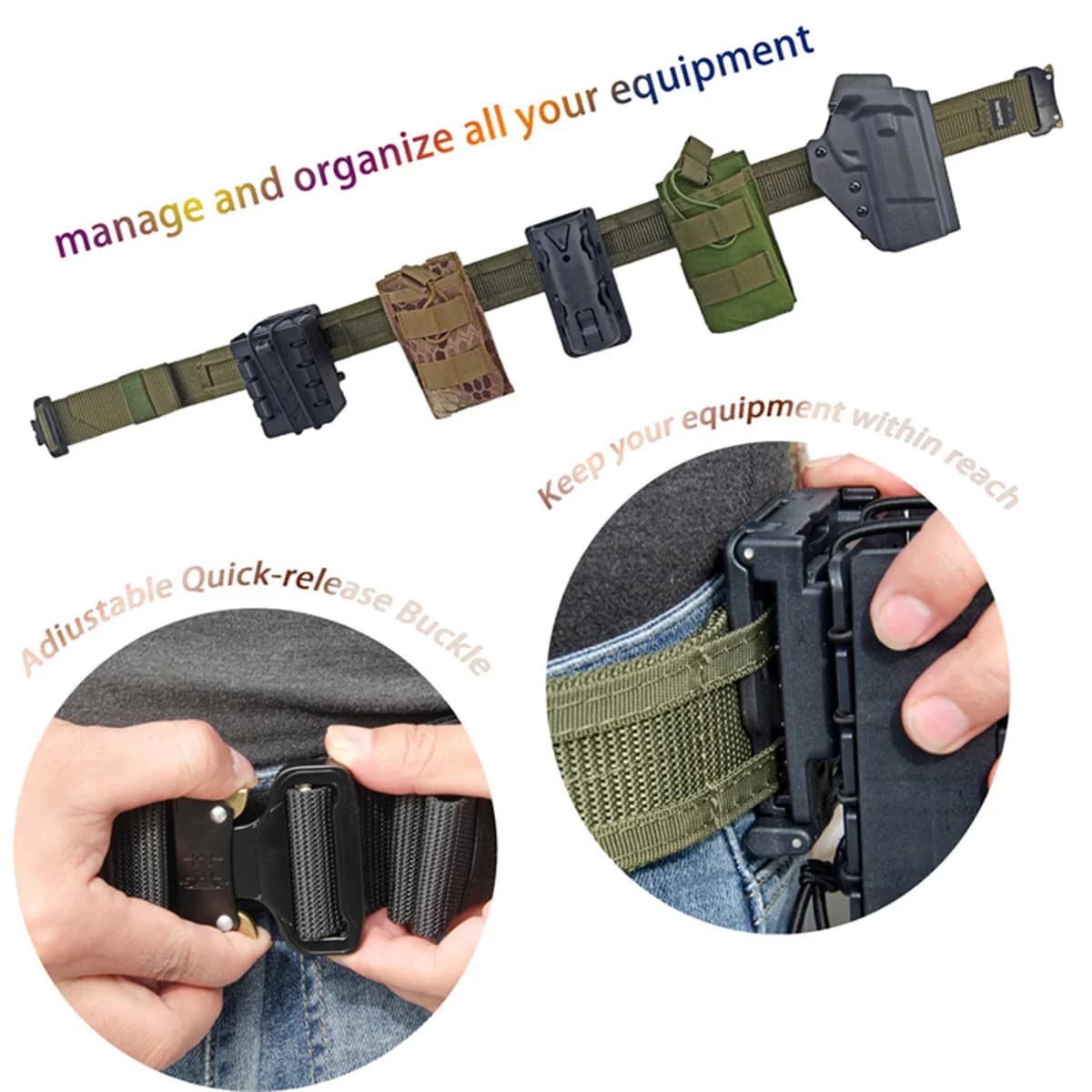 Ceinture tactique en nylon réglable de 1,8 pouces de largeur et système Molle – Ceinture de combat d