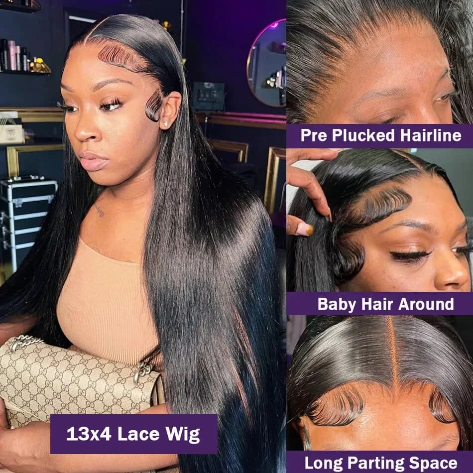 Sophia Straight Lace Front Wig, Perruques de cheveux humains, Perruque sans colle, Pas cher, Sans co