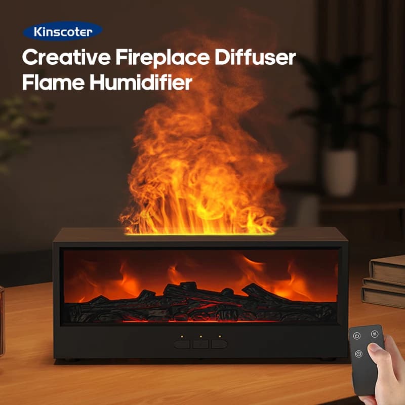 Humidificateur d'air de cheminée, diffuseur d'huile essentielle et d'arôme sans eau avec lumière LED